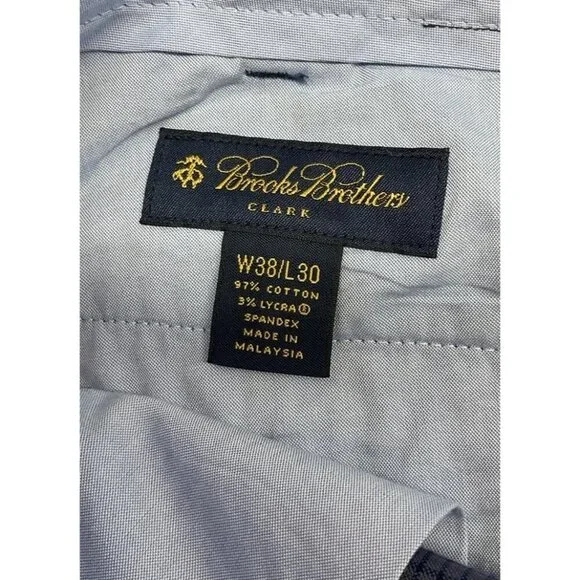 Brooks Brothers slacks Pants Mens 38x30 Clark Blue micro Plaid Stretch Career